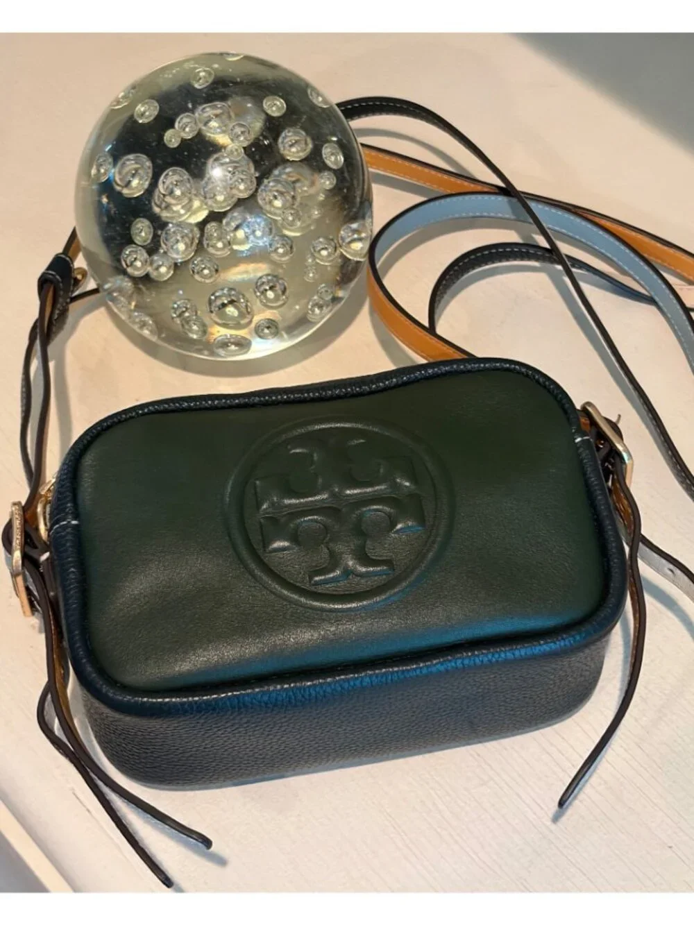 Tory Burch Perry Bombe Leather Patina Dark Green Crossbody Bag - Picture 12 of 12